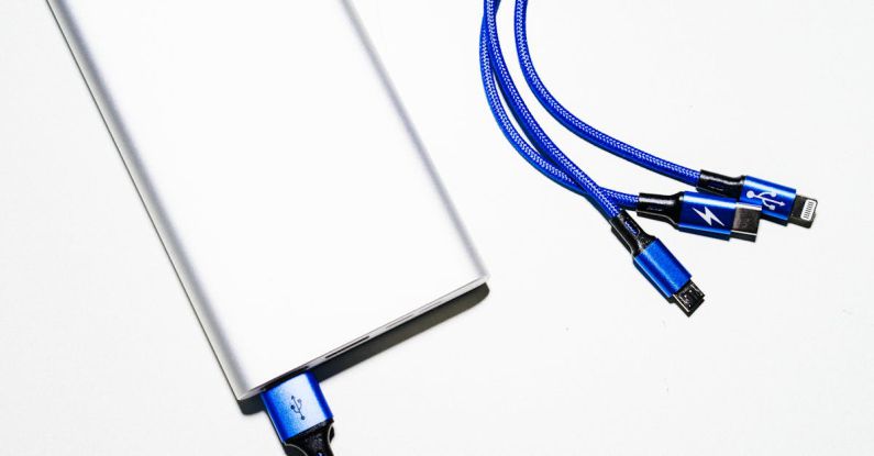 USB Cables - White Power Bank and Blue Coated Wires